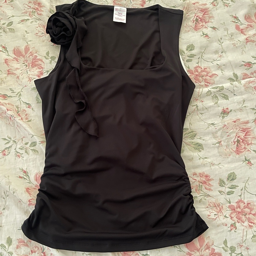 No Boundaries Black Tank Top with Floral Detail